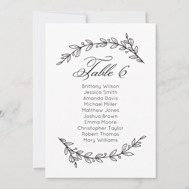 Simple wedding seating chart floral. Table plan 6 Invitation (Front)