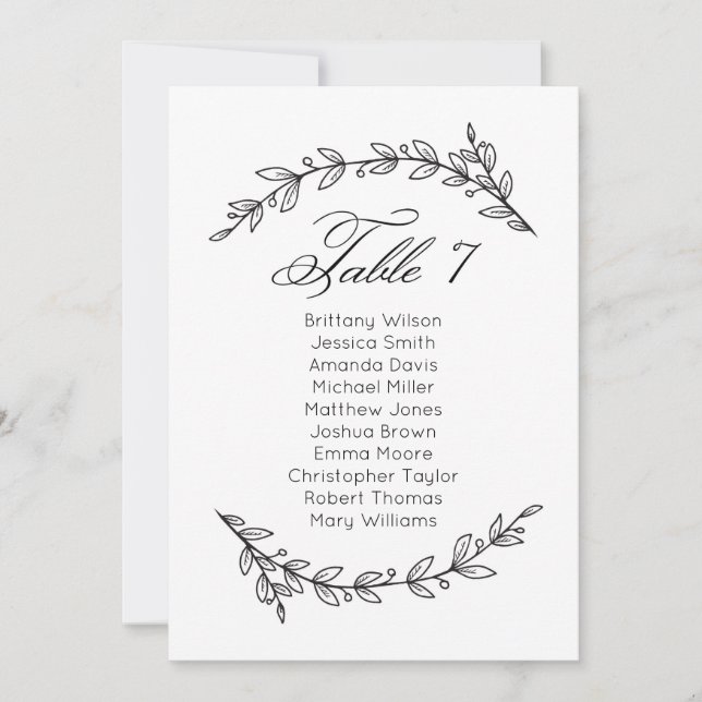 Simple wedding seating chart floral. Table plan 7 Invitation (Front)