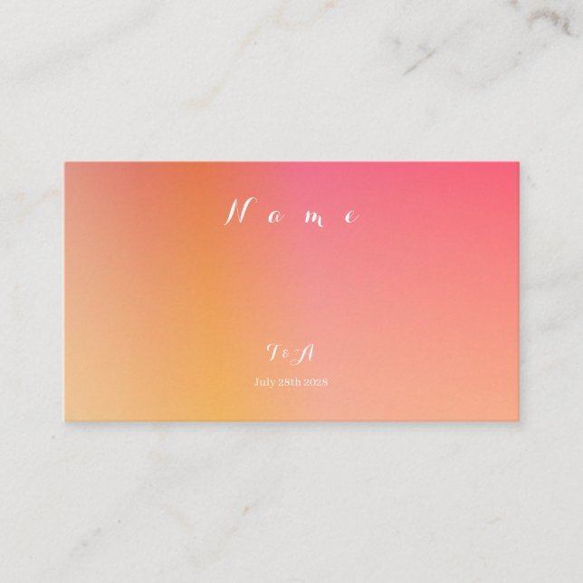 Simple Wedding Sunset Ombre Name Place Card (Front)