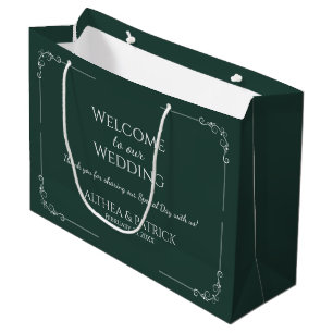 Simple Wedding Thank You Dark Green Background Large Gift Bag