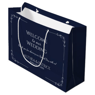 Simple Wedding Thank You Navy Blue Background Large Gift Bag