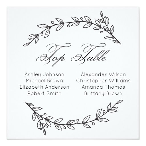 Image of Simple wedding top table. Botanical seating chart Invitation