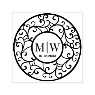 Simple Wedding Tree Branches Lacy Filigree Initial Self-inking Stamp