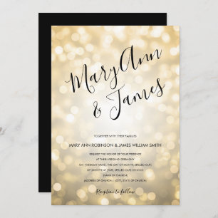 Simple Wedding Typography Gold Champagne Lights Invitation