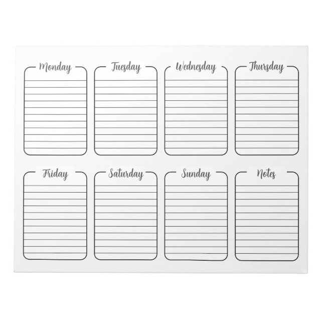 Simple Weekly Planner White Tear Away Calendar Notepad (Front)