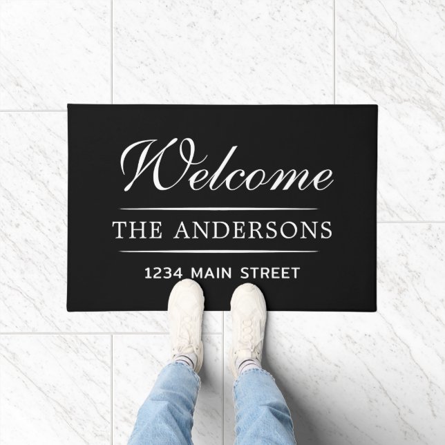 Simple Welcome Black and White Personalised Family Doormat (Indoor)