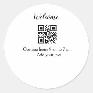 Simple welcome opening welcome barcode QR add name Classic Round Sticker