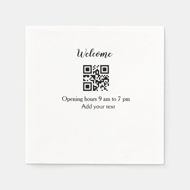 Simple welcome opening welcome barcode QR add name Napkin (Front)