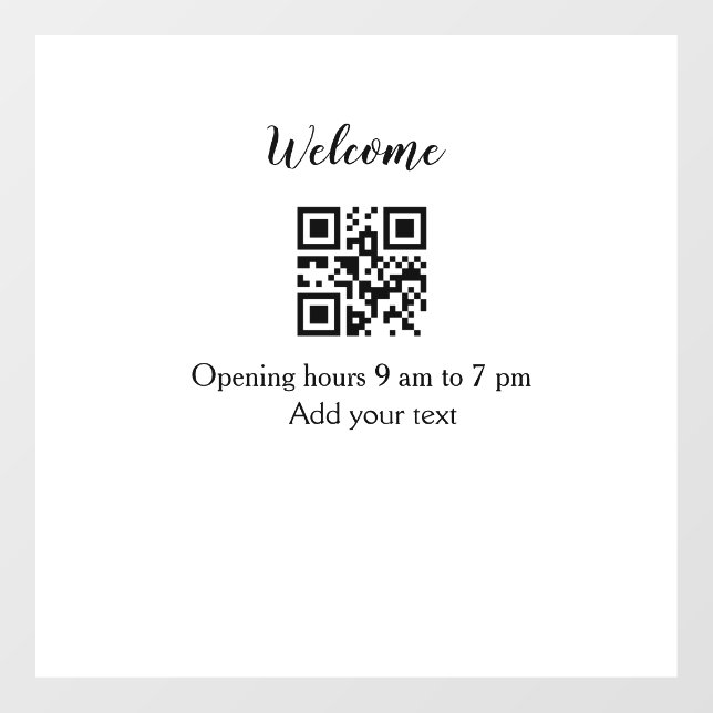Simple welcome opening welcome barcode QR add name Window Cling (Sheet)
