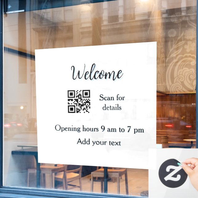 Simple welcome opening welcome barcode QR add name Window Cling (Cafe Window)