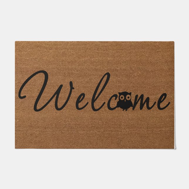 Simple Welcome Owl Doormat, Cute Owl Mat Gift (Front)