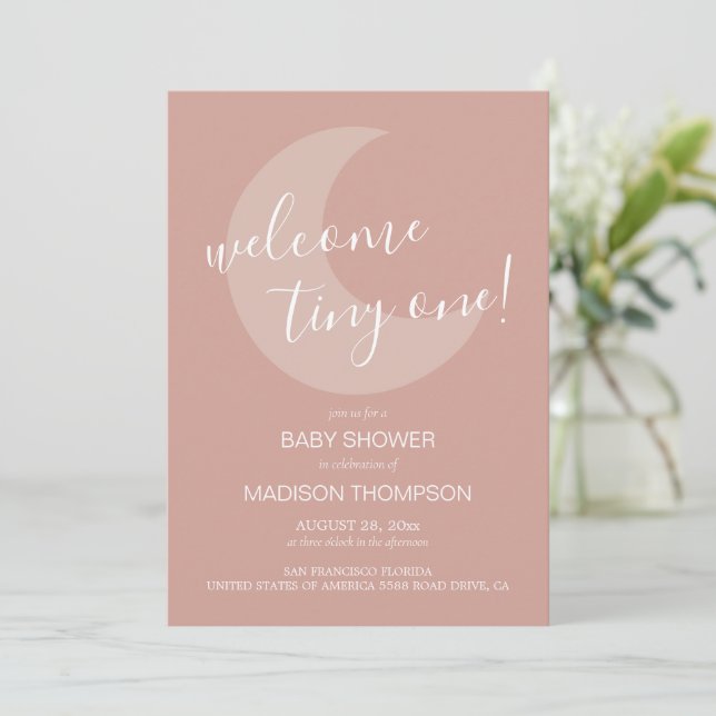 Simple Welcome Tiny One Terracotta Baby Shower  Invitation (Standing Front)