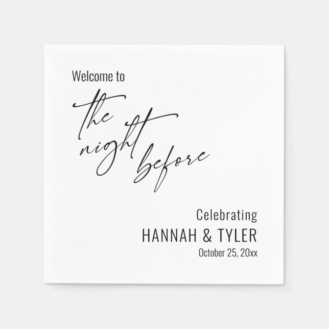 Simple Welcome to The Night Before Black & White Napkin (Front)