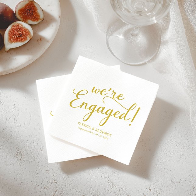 Simple We're Engaged Engagement Party Gold Napkin (Creator Uploaded)