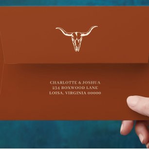 Simple Western Bohemian Cow Skull Wedding  Envelope