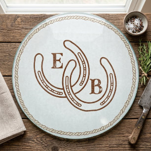 Simple Western Horseshoe Couple Monogram Initials Cutting Board
