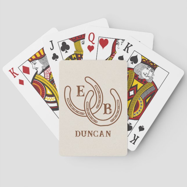 Simple Western Horseshoe Monogram Initials Wedding Playing Cards (Back)