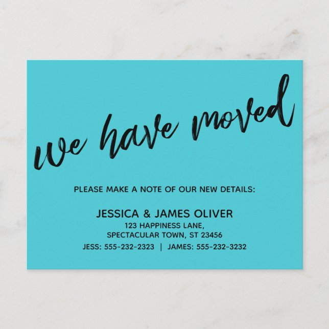 Simple We've Moved Casual Handwriting Turquoise Postcard (Front)