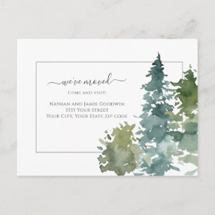 Simple We've Moved New Home Script Pine Tree Postcard