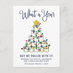 Simple What a Year Christmas Holiday Greeting Postcard
