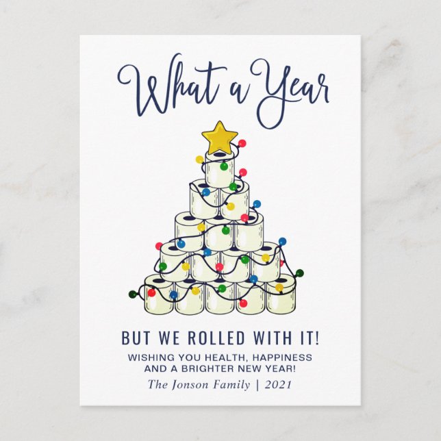 Simple What a Year Christmas Holiday Greeting Postcard (Front)