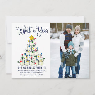 Simple What a Year Christmas Photo Greeting Holiday Card