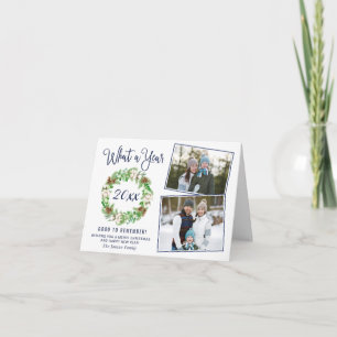 Simple What a year Merry Christmas 3 PHOTO Holiday Card