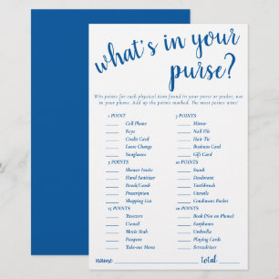 Simple Whats In Your Purse   Blue Game Card