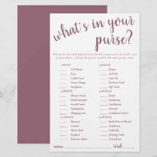 Simple Whats In Your Purse Mauve Pink Game Card