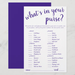 Simple Whats In Your Purse   Purple Game Card