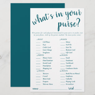 Simple Whats In Your Purse   Teal Aqua Game Card