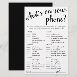 Simple Whats on Your Phone   Black White Game Card