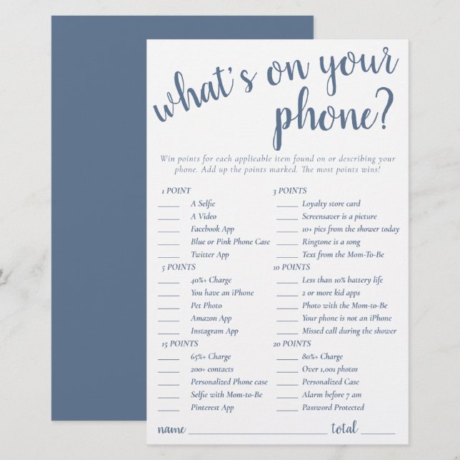 Simple Whats on Your Phone | Dusty Blue Game Card (Front/Back)