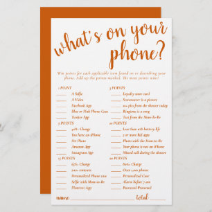 Simple Whats on Your Phone   Fall Orange Game Card