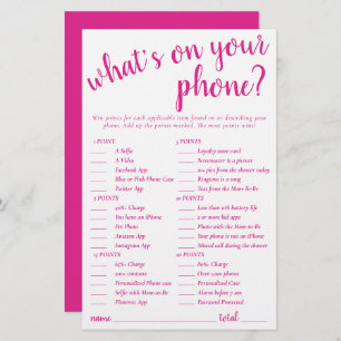 Simple Whats on Your Phone   Hot Pink Game Card