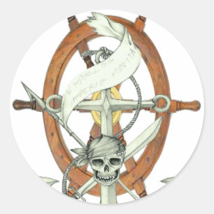 Simple Wheel Anchor Sword Pirate Skull Classic Round Sticker