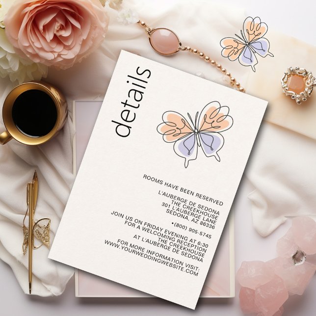 Simple Whimsical Butterfly Coral and Violet Enclosure Card (Easy to Personalize )
