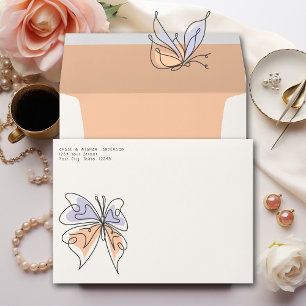 Simple Whimsical Butterfly Coral and Violet Envelope