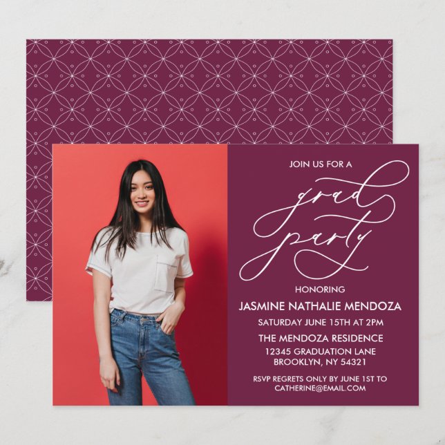 SIMPLE WHIMSICAL CALLIGRAPHY GRADUATION INVITATION (Front/Back)