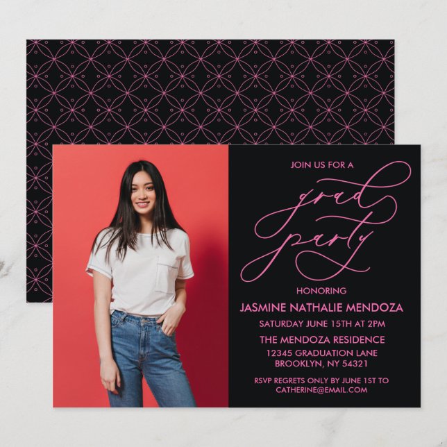 SIMPLE WHIMSICAL CALLIGRAPHY GRADUATION INVITATION (Front/Back)