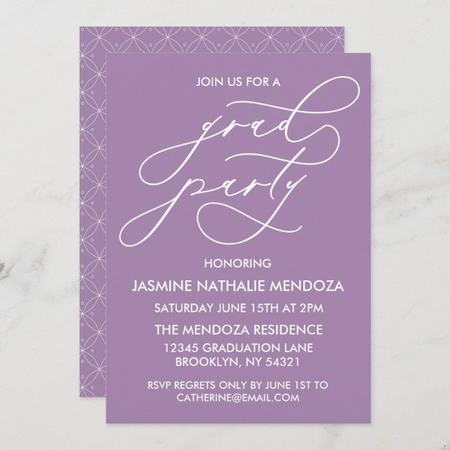SIMPLE WHIMSICAL CALLIGRAPHY GRADUATION INVITATION (Front/Back)