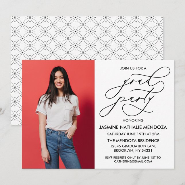 SIMPLE WHIMSICAL CALLIGRAPHY GRADUATION INVITATION (Front/Back)
