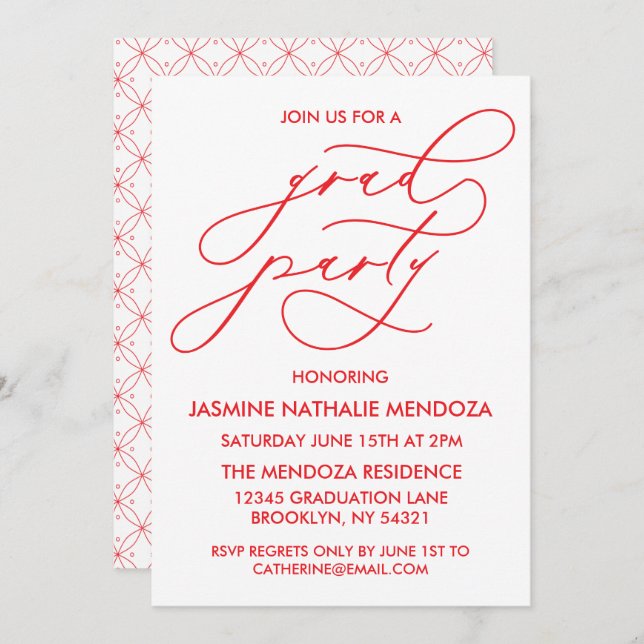 SIMPLE WHIMSICAL CALLIGRAPHY GRADUATION INVITATION (Front/Back)