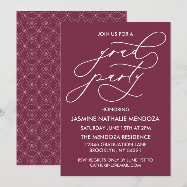 SIMPLE WHIMSICAL CALLIGRAPHY GRADUATION INVITATION (Front/Back)