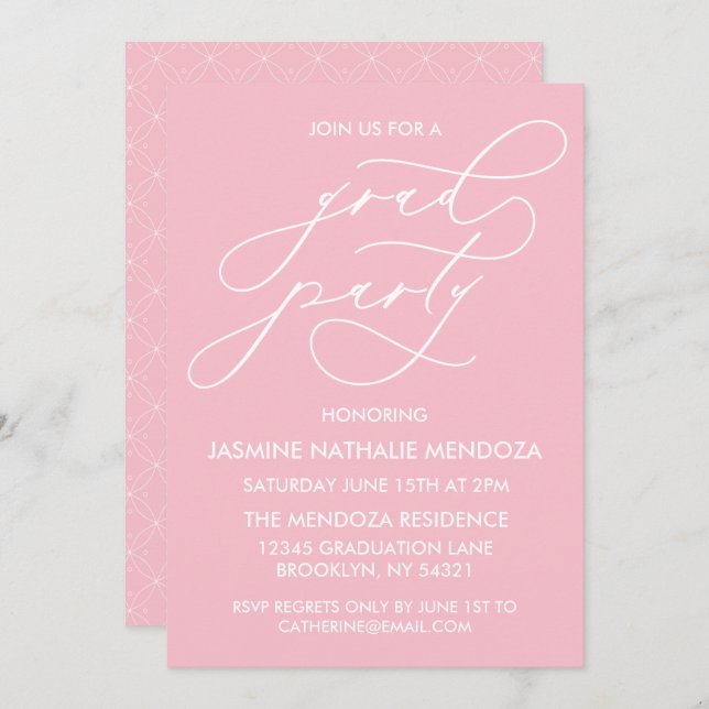 SIMPLE WHIMSICAL CALLIGRAPHY GRADUATION INVITATION (Front/Back)