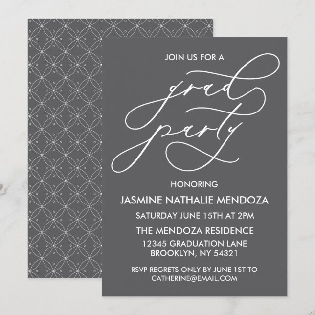 SIMPLE WHIMSICAL CALLIGRAPHY GRADUATION INVITATION (Front/Back)