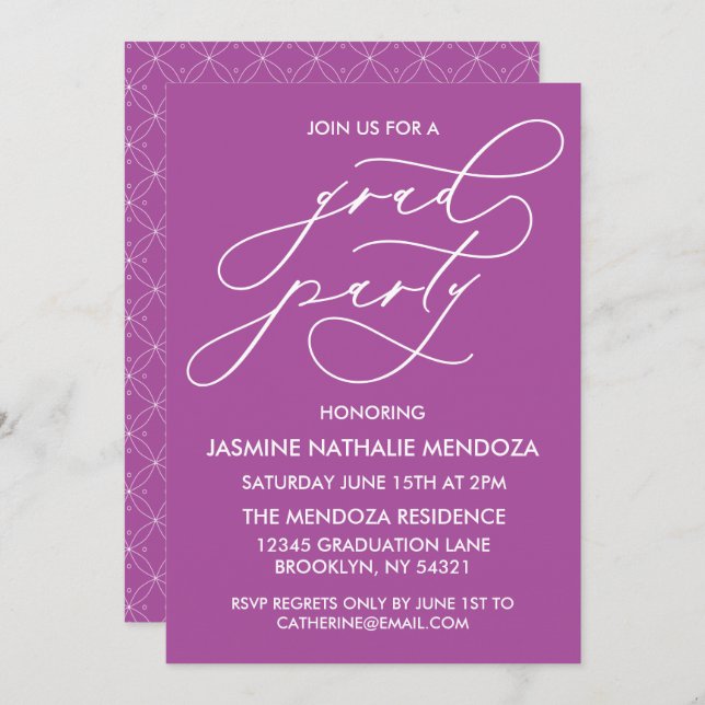SIMPLE WHIMSICAL CALLIGRAPHY GRADUATION INVITATION (Front/Back)