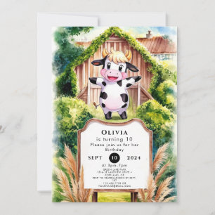 Simple Whimsical Cow Birthday Invitation