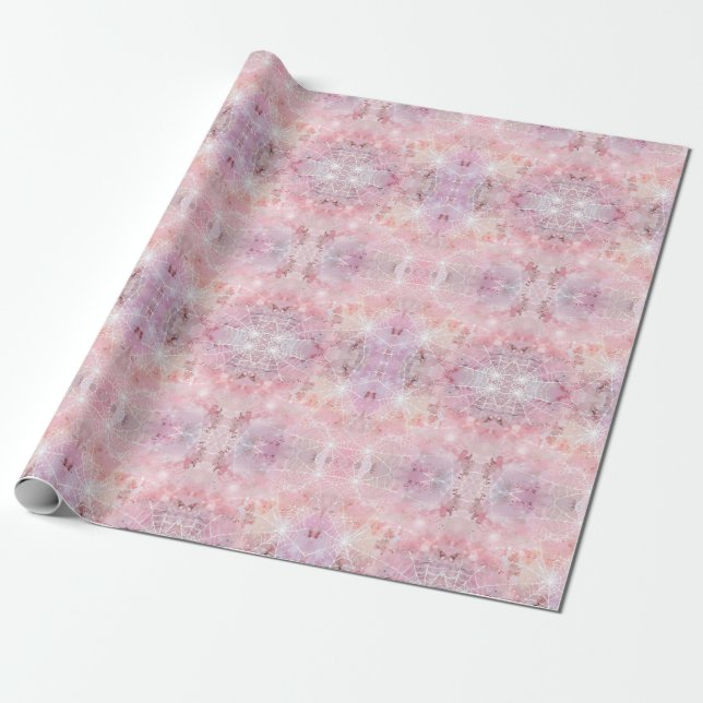 Simple Whimsical Cute Pink Spiderwebs  Wrapping Paper (Unrolled)