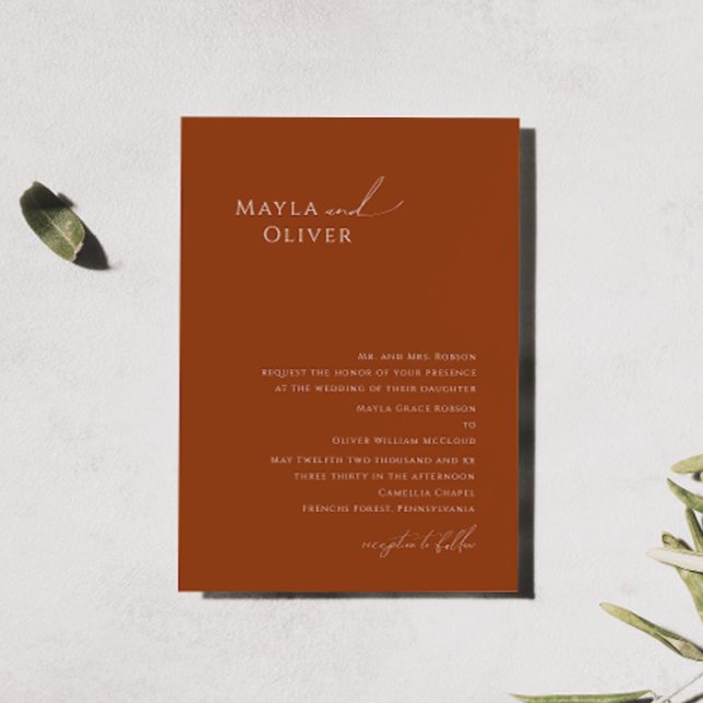 Simple Whimsical Desert Rust Traditional Wedding Invitation (Creator Uploaded)